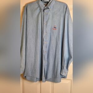 Vtg Faconnable L Light Blue Lslv Pocket 100% Cotton Logo Button Up Men's Shirt